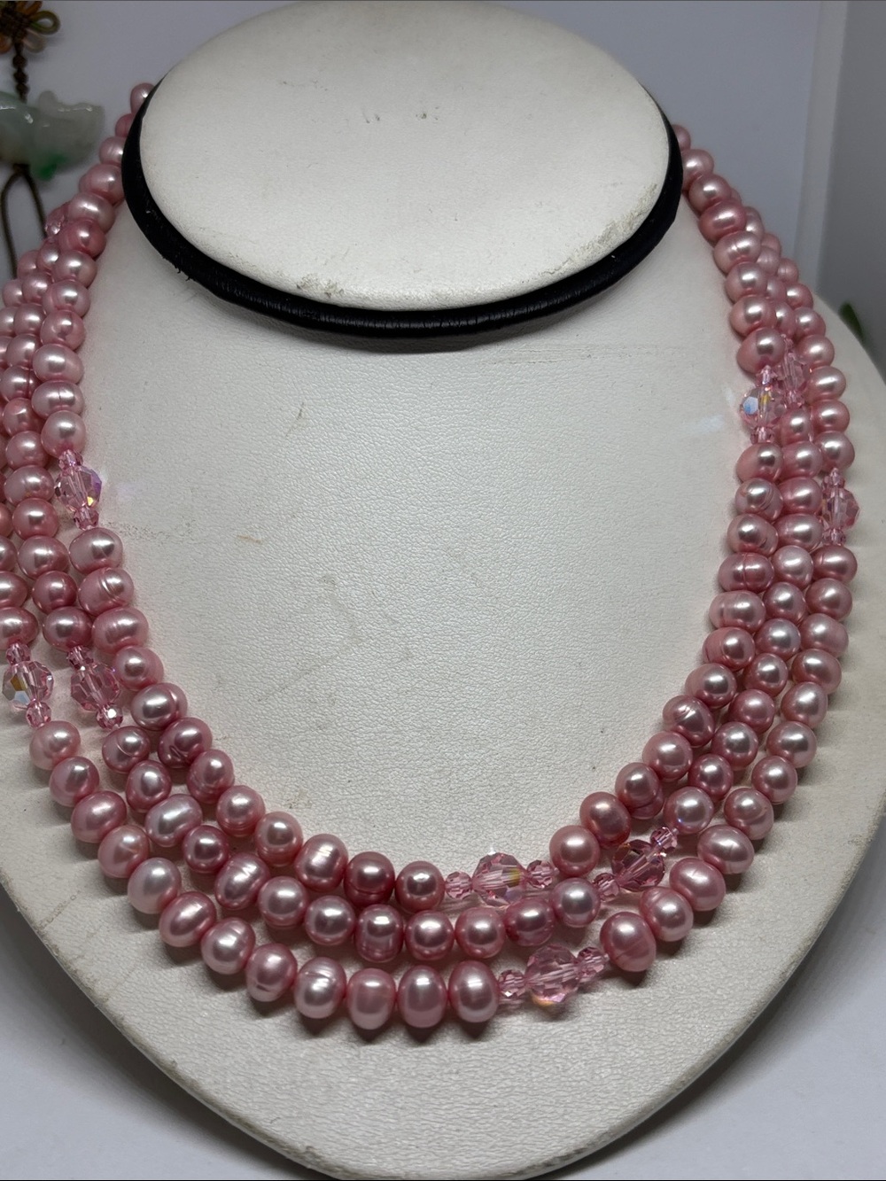 Elegant 8mm Pink freshwater pearl with crystal Multi-Strand Pearl Necklace